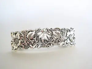 Silver flowers leaves vine metal flower filigree hair clip barrette
