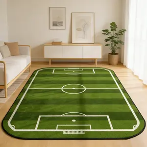 Simulated football field carpet with green pattern, children's room anti slip floor mat, living room game area wear-resistant foot mat, parent-child interactive crawling mat suitable for home decoration, Game room rug
