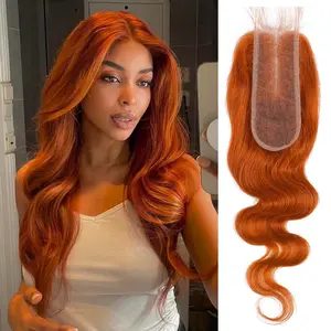 ALHER 350 Ginger Colored Body Wave Long Deep Part 2x6 Lace Closure 12A Copper Orange Colored 4X4 HD Lace Closure Free Part Pre Plucked with Baby Hair Copper Orange Colored HD Transparent Lace Frontal Closure Ear to Ear 100% Virgin Human Hair 150% Density