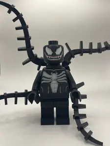 Superhero Brick Man 3D Printed Brick Figure with Black and Gray Design, Unique Features and Legs