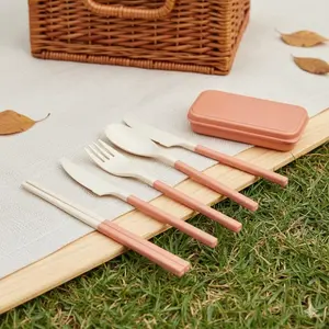 4-in-1 Camping Utensil Set: High-Temperature Resistant, Non-Slip & Anti-Mold Design. Portable Knife Fork Spoon Chopsticks for Outdoor, Hiking, Picnic, Travel & Dorm. Durable Stainless Steel Mess Kit, Essential Gear for Camping and Backpacking.