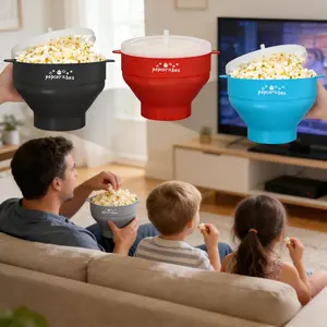 1pc Foldable Silicone Popcorn Bowl printed pattern with Handle High Temperature Resistant with Lid Microwave Heatable Silicone Popcorn Bucket Popcorn Bowl Dishwasher Easy To Clean