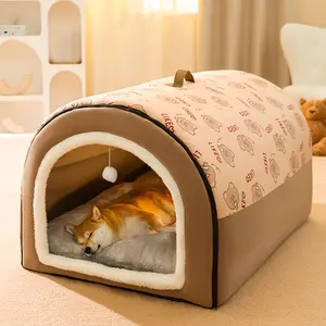 All-Season Convertible Pet House & Sofa with Handle, Waterproof Base, Suitable for Dogs up to 110.23LB - Polyester Fiber, Multiple Patterns, Ideal for X-Small to Large Breeds
