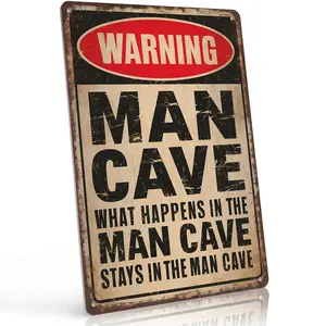 Man Cave What Happens Stays Inside 12x8 Inch Aluminum Metal Sign - Funny Man Cave Wall Decor for Garage, Man Cave, Bar, Game Room - Retro Tin Sign Gift for Dads, Husbands, Guys and Man Cave Enthusiasts