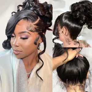 20-34 Inch 360 Lace Front Wigs Human Hair Invisi Strap Body Wave HD Lace Front Wigs Human Hair Pre Plucked Drawstring 360 Frontal Glueless Wigs for Women 180 Density Full Lace Wig