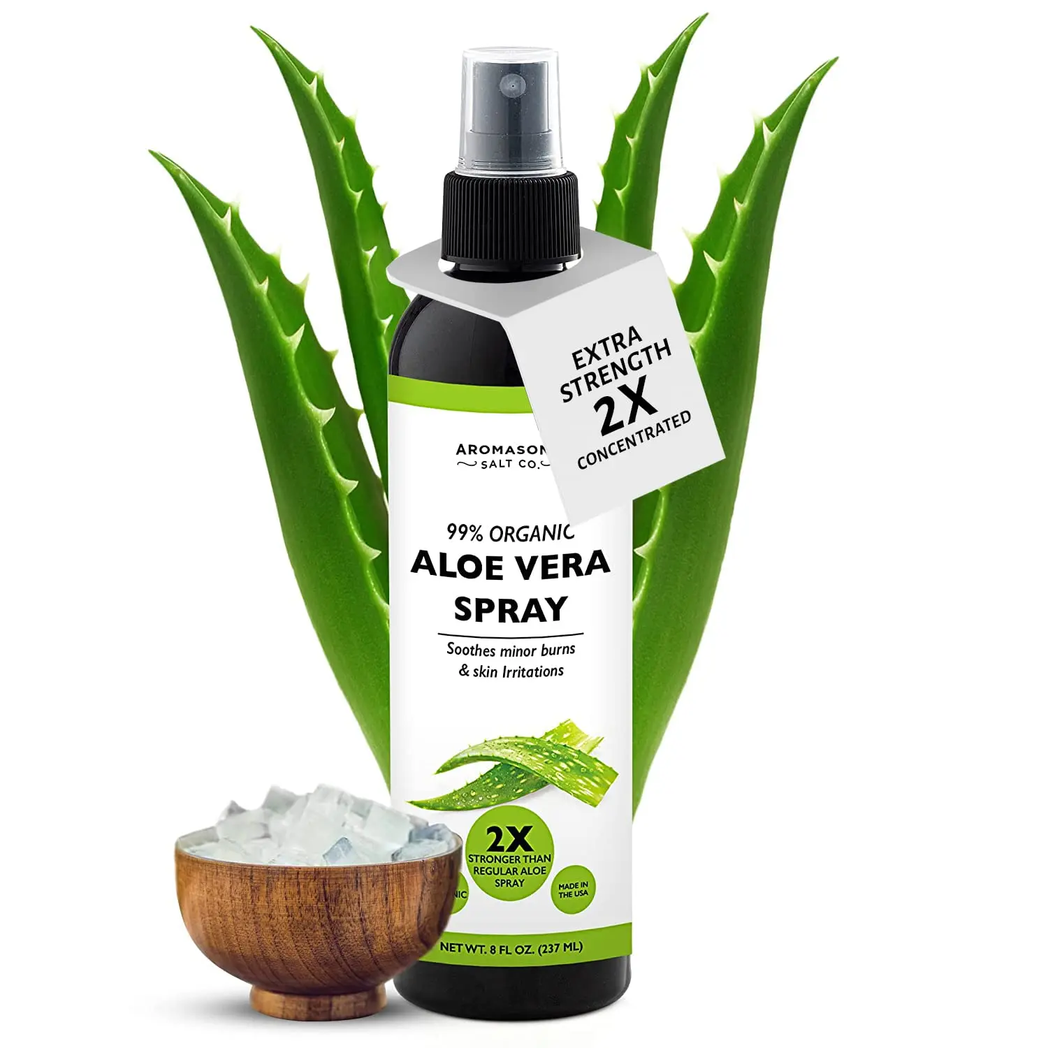 AROMASONG Organic Aloe Vera Concentrated Spray Moisturizer - 2x Stronger Pure Aloe Soothing Bottle for Sunburn Relief, Daily Hydrating Formula for Adults' All Skin Types, Face & Body Skin Repair