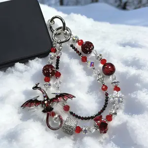2026 Heavy Industry Red Diamond Flying Dragon Double-Layer Mobile Phone Chain - Sparkling Full Crystal Beads, Light Luxury Niche Design, Plush Pendant, Sturdy & Stylish Personalized Accessory for Smartphones, Cellphones, Bags
