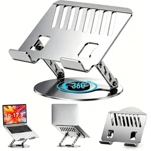360 Rotating Laptop Stand for Desk Aluminum Computer Riser Adjustable Ergonomic Foldable Notebook Holder Swivel Laptop Elevator for Gaming Setup Aesthetic Desk Decor Home Office Essentials for Teachers Students Creators Desktop Cooling Dock Station 2026