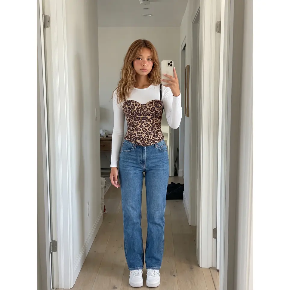 Leopard Print Corset Top - Suede Look Going Out Top for Women