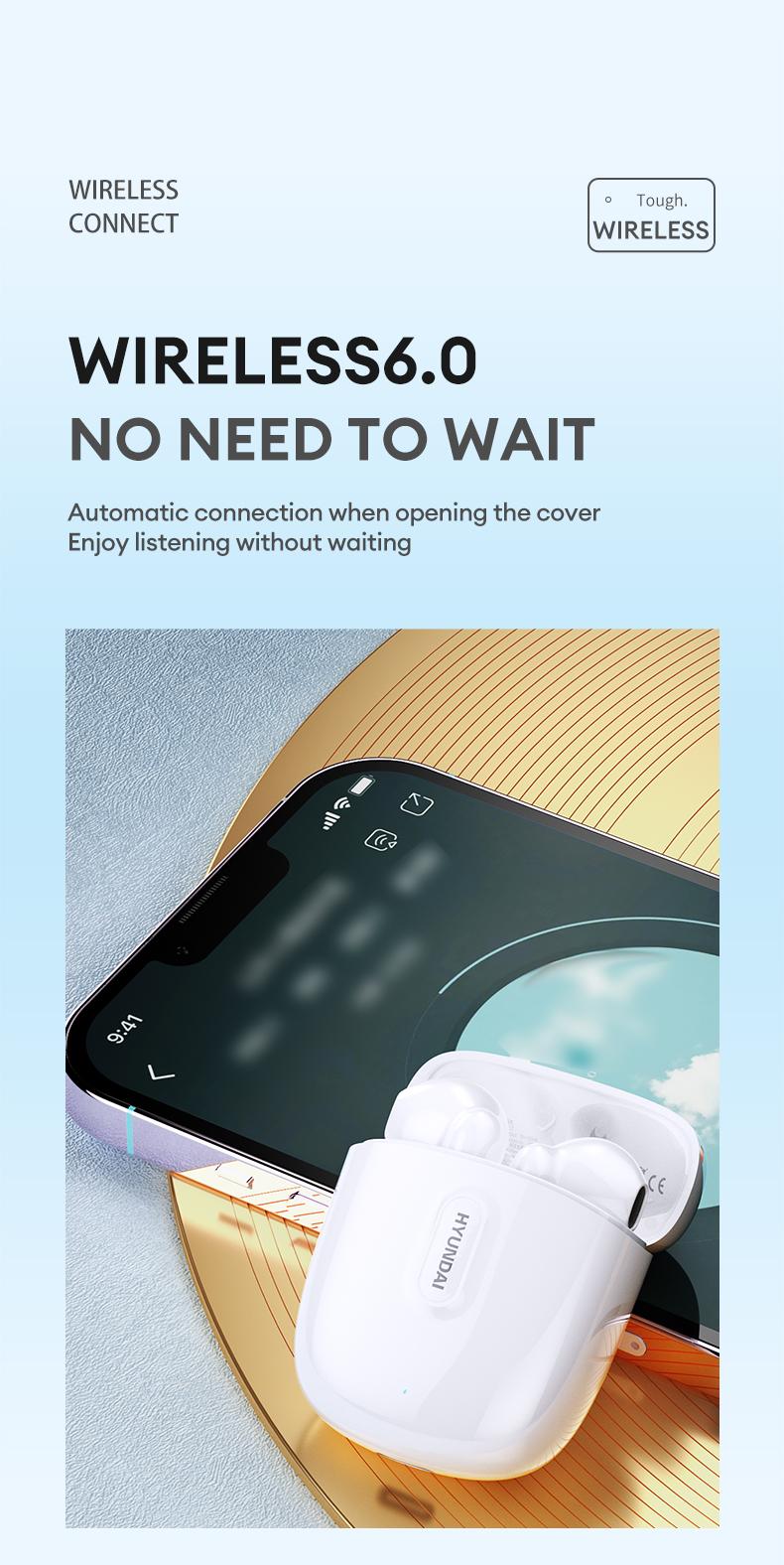 HYUNDAI T17 In-Ear Wireless Headphones with Bluetooth 5.3, Anti-Leakage Shell, Low Latency, Lightweight & Comfortable Fit, Wireless Earbuds for Music & Calls, Compatible with Android & iOS