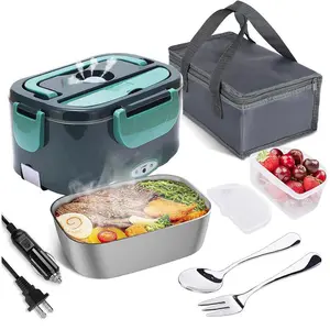 2-in-1 Electric Lunch Box Heater for Car/Truck/Home/Work – Leak Proof, 4 Removable Stainless Steel Containers, 110V/12V/24V 60W Tableware#fathersdaygift
