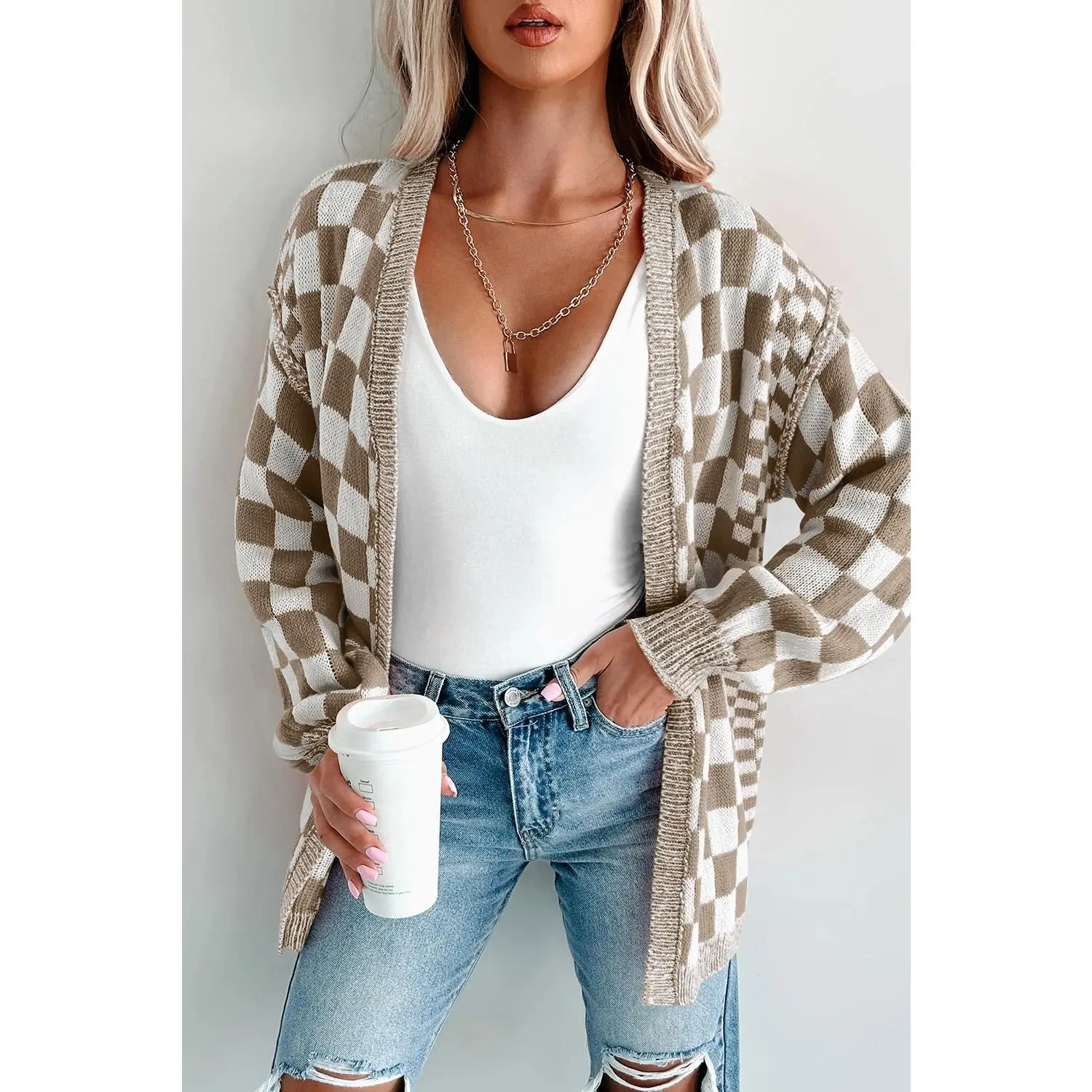 Brown Checkered Cardi