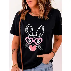 Plus Size Womens Crew Neck Tops Short Sleeve Graphic Print Loose Shirts Casual Blouses