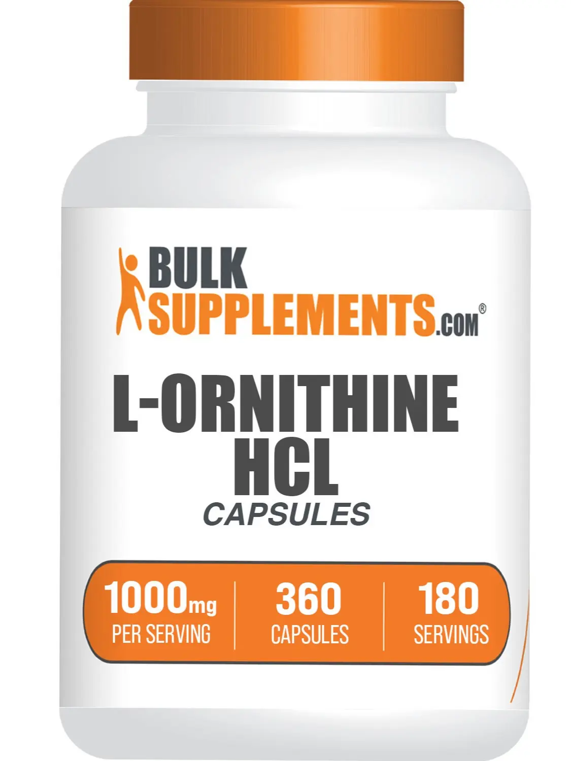 BulkSupplements L-Ornithine HCl Dietary Supplement Capsules - Gluten Free, Dairy Free, 1000mg per Serving, 360 Capsules (180 Servings), Dairy Free Supplement