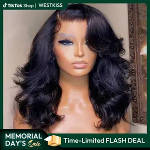 West Kiss 250% Density Right Side Part Glueless LayerCut Wig 6x8 Lace Closure Wig Body Wave Pre Cut Pre Bleached Ready Go Wigs tiktokshopmemorialday