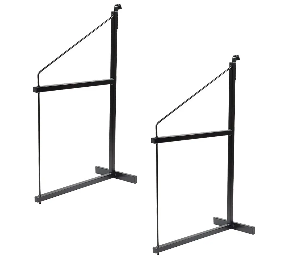 2 Pack 2 Tier Shipping Container Shelving Bracket with Hooks - 19-3/4"x34", 550 lbs WLL - Black Powder Coated Steel for Heavy Duty Trailer Containers - Easy to Assemble & Remove