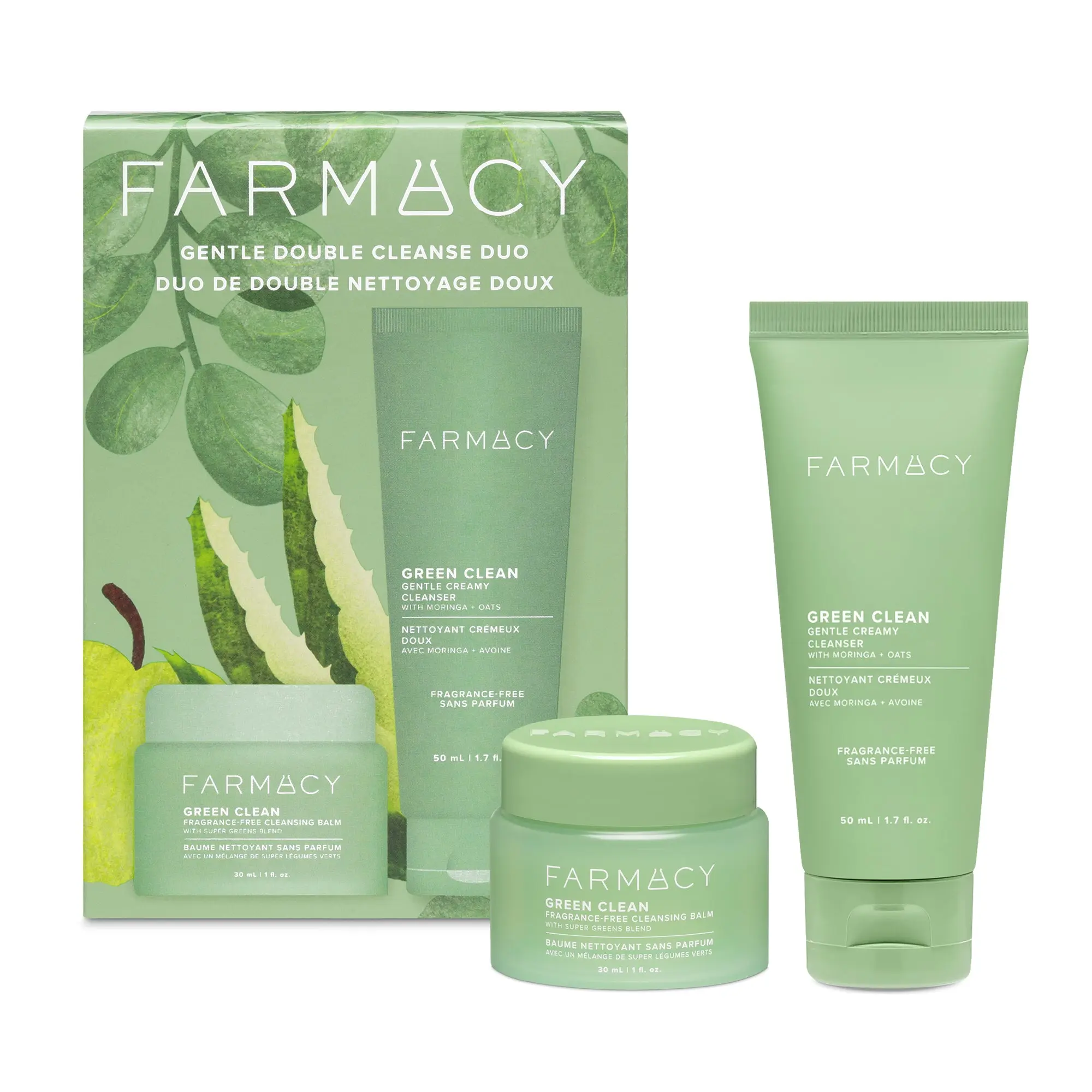Farmacy Beauty Double Cleanse Duo, 2-Piece Moisturizing Balm & Cleanser Set for a Smooth Skin Routine, Fragrance-Free with Botanical Fruit Extracts for Soft, Sensitive Skin