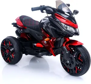 12V Electric 3-Wheel Ride-On Toy Motorbike (Ride On Car) for 3-8 Year Old Kids, Lighting Wheels, Phone-Connectable Music Player, Hand Drive (Red-1)