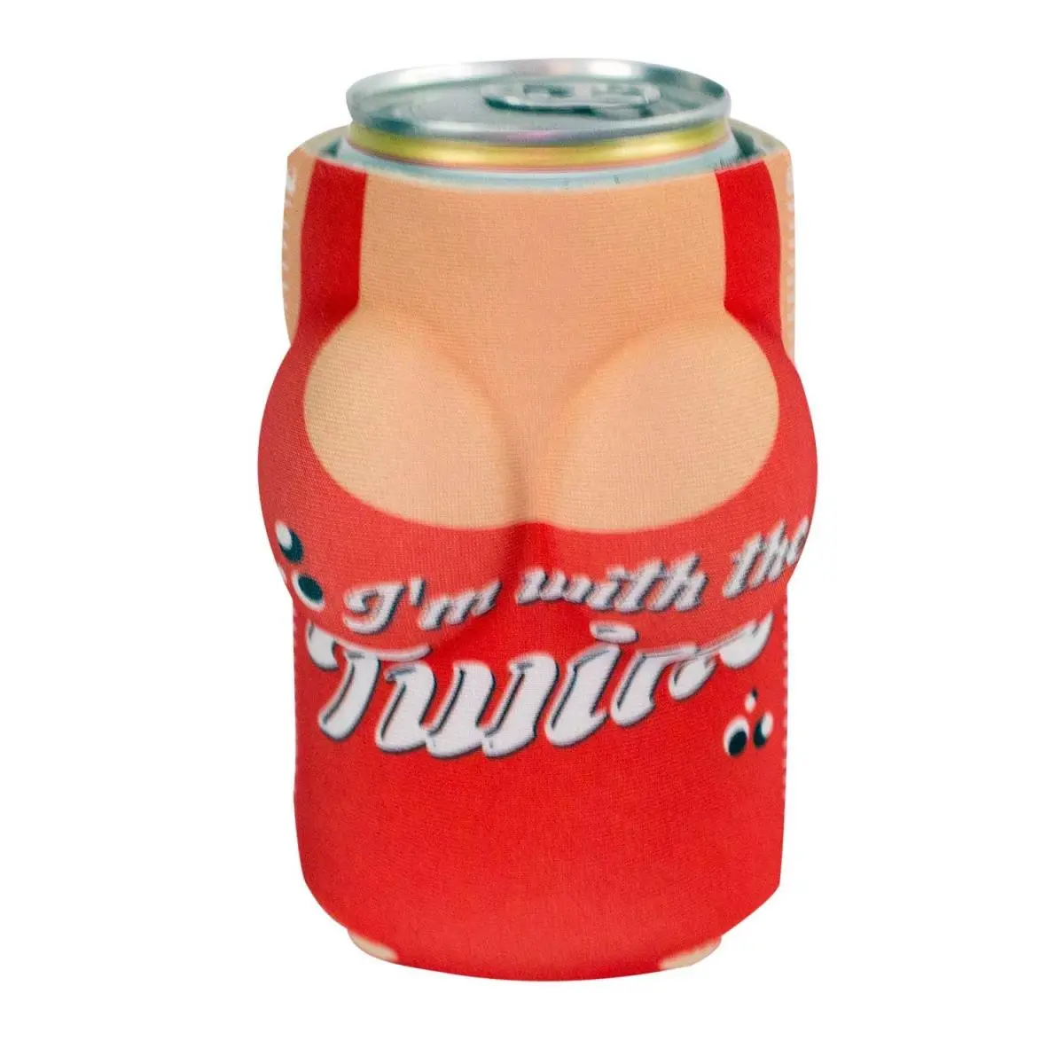 212 MAIN The Twins Boobzie 1-Can-Fit Standard Size Red Can Cooler with Unique Look, Ideal for Camping & Picnics, One-Can-Fit