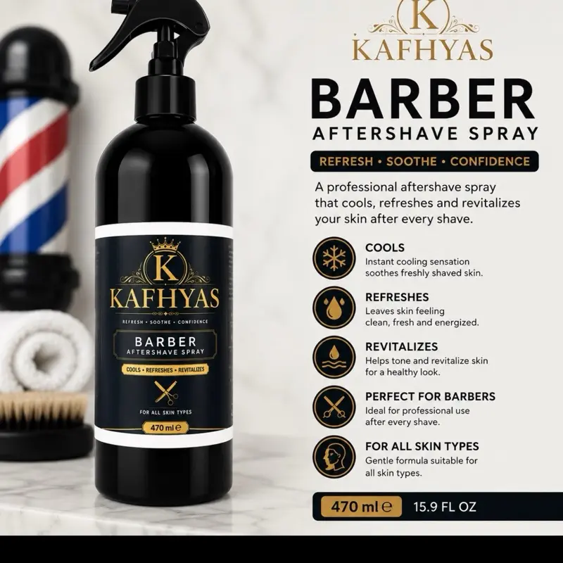KAFHYAS Barber Aftershave Mist Spray - Cooling, Refreshing Men's Fragrance for Modern Barbers, Spray-On Option for Fresh Fade, Clean Finish Grooming, Mist Spray Men's Fragrance, Spray On Men's Fragrance