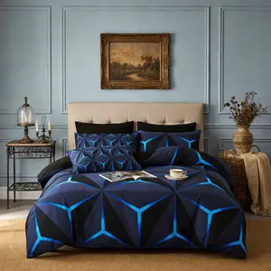 Modern Cool Blue Diamond Geometric Bedding Set, Includes 1 Duvet Cover+ 2 Pillowcases, No Insert  Soft Comfortable Fabric, Perfect Birthday Gift