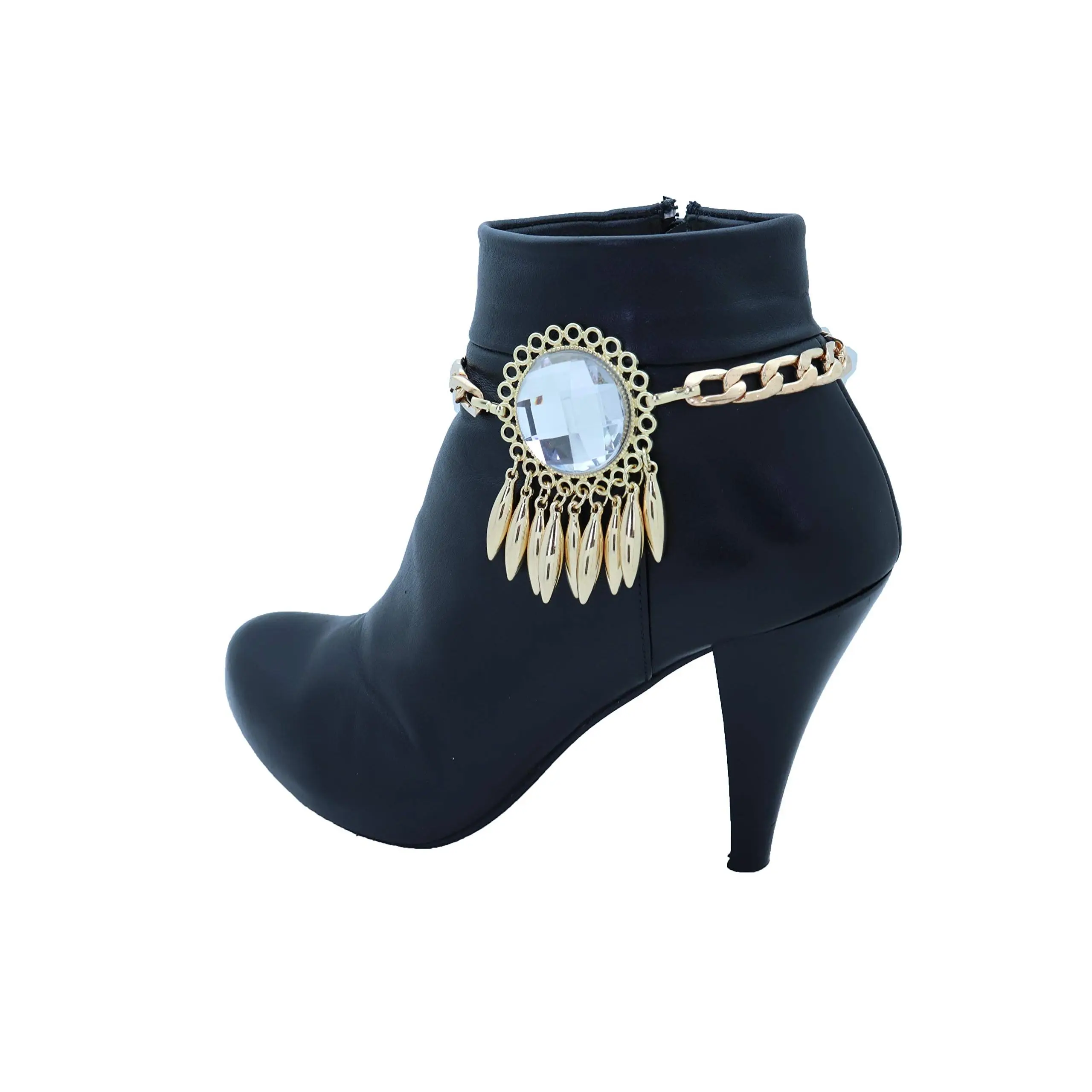 TFJ Women Western Fashion Anklet Boot Chains Gold Bling Bracelet Metal Big Sun Flower Fancy Shoe Charm