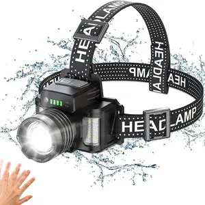 Outdoor Portable LED High Lumen Flashlight, 2000 lm USB-Rechargeable Waterproof LED Headlamp with Built-In Type-C Charging, Output Charge Indicator and Induction Headlight for Camping, Running, Fishing, Hiking, Reading and Outdoor Sports