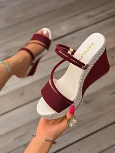 Style Wedge Sandals, Waterproof Platform + Hemp Rope Woven Sole, Short Girls Perfect Choice, All Seasons, Textile Upper, Less Than Ankle Height