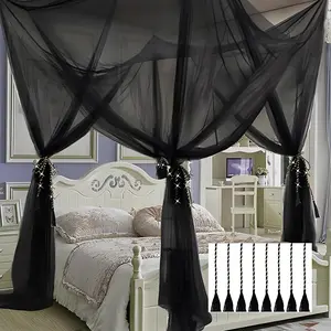 Elegant Mosquito Net Bed Canopy, 4 Openings, Queen & King Size, Bohemian Cotton Tassel, Dense Fine Mesh, Breathable Polyester, Summer Gift, Mosquito Net Cover, Mosquito Net For Bed