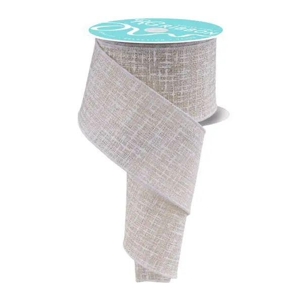 2.5" x 10yd Knit Look Texture Ribbon – Light Beige & White
