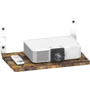 Wall-Mounted Projector Shelf, Wooden Media Holder Holds Up to 24 lbs, Floating Entertainment Shelves Furniture for Cable Box, WiFi Router, TV Box, Game Console, DVD Player, White