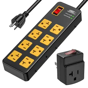 CRST 20A 2500W Heavy Duty Mountable Metal Power Strip | 8 Outlet 1960J Surge Protector for Kitchen, Home, Garage & Workshop |  12 Gauge Cord, 5-15P to 5-20R Adapter, ETL Listed