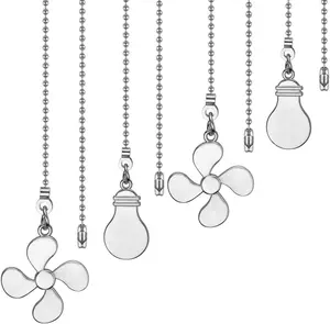 Ceiling Fan Pull Chain Set, 12 Inch Nickel, 4 count Fan and Light Design Extension, for Ceiling Fan and Lighting