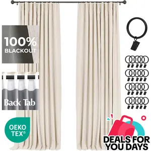 Inovaday 2pcs Blackout Curtains Linen Curtains for Living Room Bedroom Window Drapes Clip Rings/Rod Pocket Linen Black Out Curtains Thermal Insulated