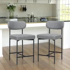 HOMMPA 24'' Bar Stools Set of 2 Fabric Counter Height Barstools Set Upholstered Modern Bar Stools Chairs with Back Metal Legs for Kitchen Island Counter Grey