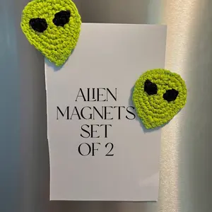 Crochet green alien magnets set of 2 Fridge Colorful