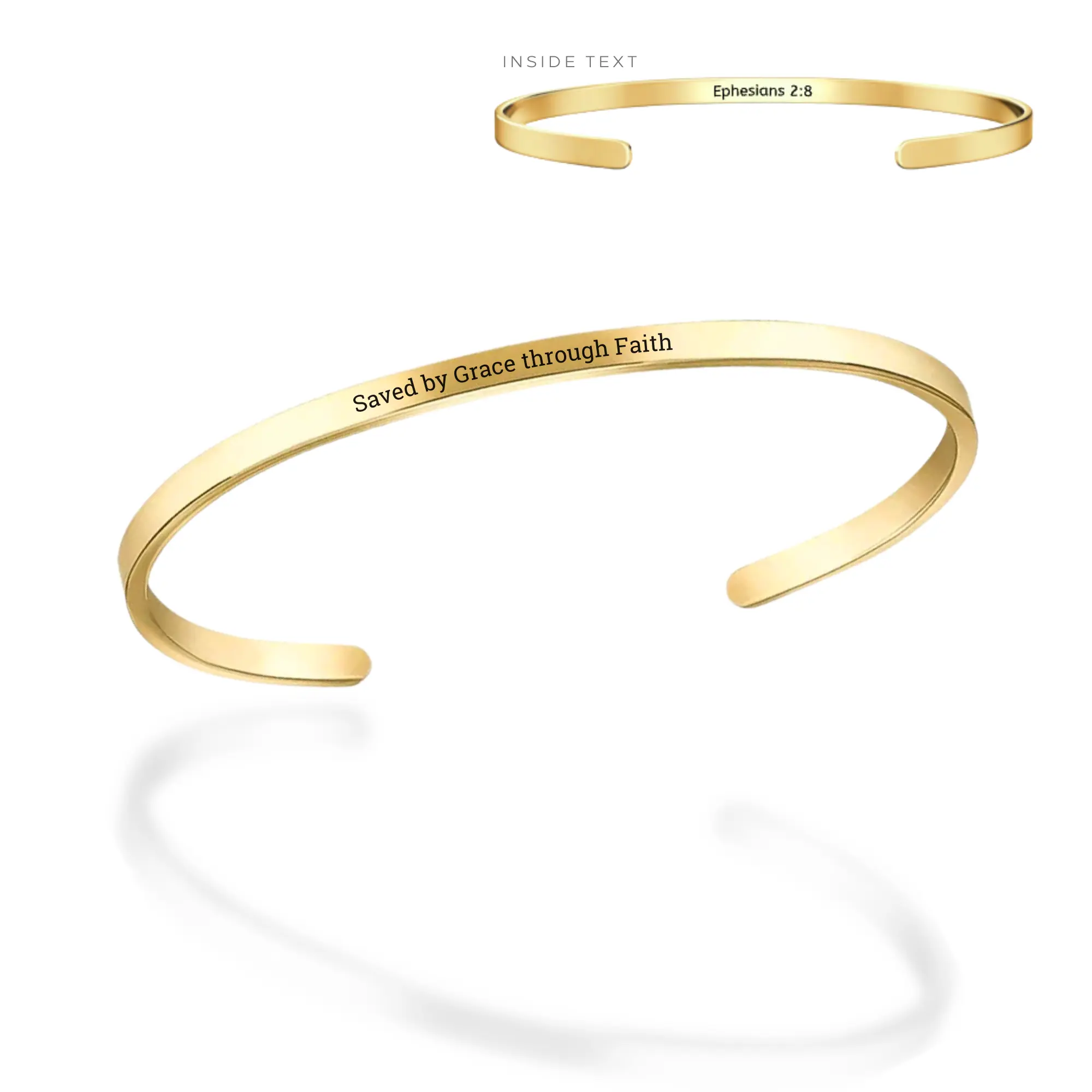 'Saved By Grace Through Faith' Adjustable Bangle in Gold Silver and Rose Gold Dainty Engraved Bracelet with Bible Verse Inside Exquisite and Meaningful Design Gold bangle