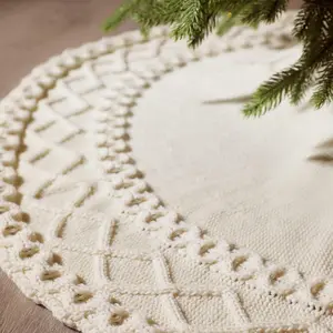 White Knit Tree Skirt 48" -  Knitted Christmas Tree Skirt Mat for  Party Holiday Ornaments Christmas Decorations