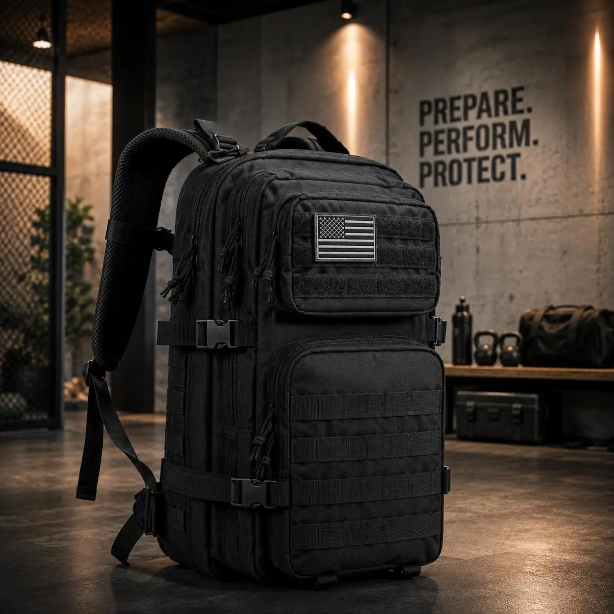 Large Tactical Military Backpack with USA Flag Patch 45L Capacity for Adults Durable Molle System & Quick Access Compartments