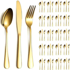 Gold Silverware Set 60 Pieces Service for 20, Stainless Gold Flatware Set include Spoon Set, Silverware Set, Serving Utensil Set