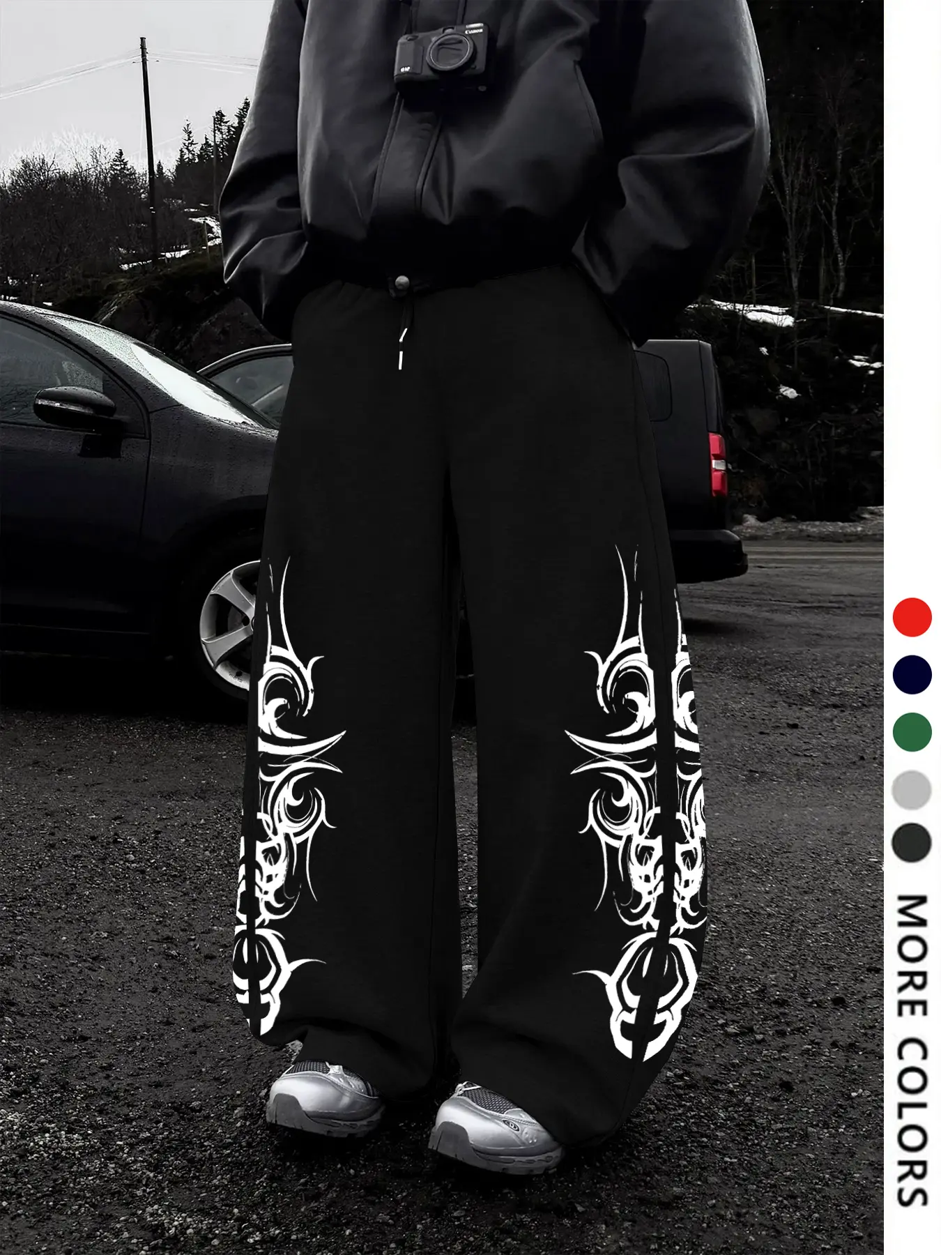 Men's Ethnic Pattern Drawstring Waist Joggers Pants, Casual Loose-Fit Gothic Style Sweatpants for All Seasons, Unisex Daily Wear