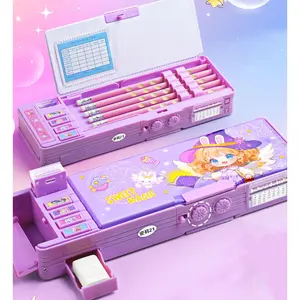 Pop up Multifunction Pencil case for  kawaii Pencil Case Pencil Holder for School Students supplies for girls Cute Pencil box for Girls with Sharpener Password Lock Schedule Whiteboard (purple)