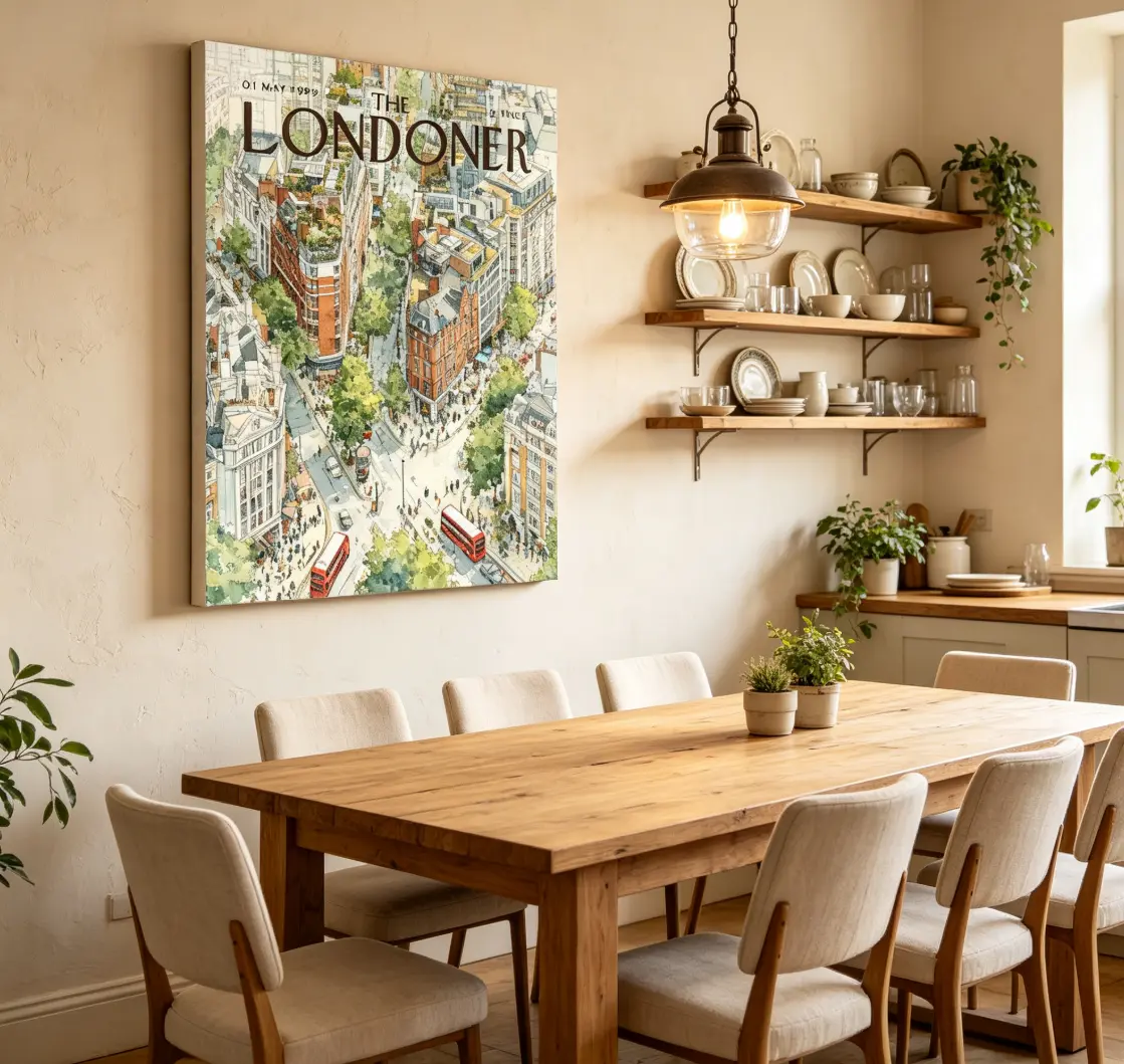 The Londoner Poster: London City Street Illustration – Travel Wall Art Decor, Dining Room Wall Art, Home Wall Art