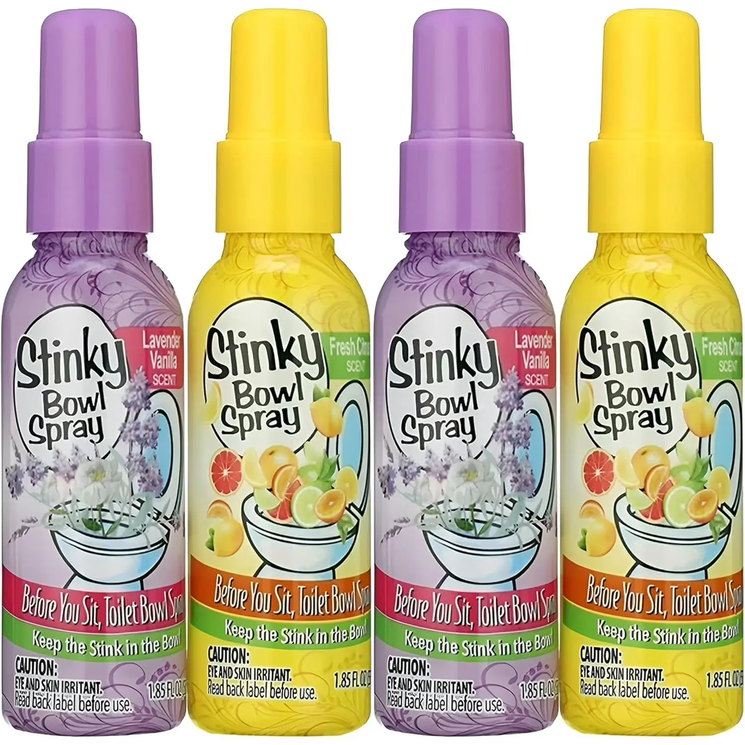 4-Pack Travel Size Toilet Odor Eliminator Spray Bottles (Up to 1.9 fl. oz Each) - Home Bathroom Before-You-Go Freshener with Fresh Citrus Aroma, Floral Lavender Fragrance, Solid Room Spray Core