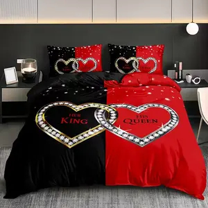 3pc Sparkling Diamond Heart and Letter, Soft Decorative Bedding Set, including 1 bedspread and 2 pillowcases. Suitable for single beds, double beds. Available in multiple sizes. Perfect for bedrooms, dormitories, guest rooms and hotel apartments