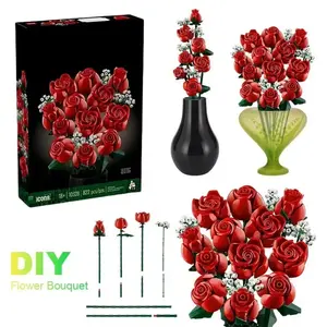 Artificial Rose Bouquet Building Blocks Kit Compatible with Lego 10328 Home Office Desk Decor Valentine's Day Mother's Day Gift Idea Flowers Artificial Bouquets