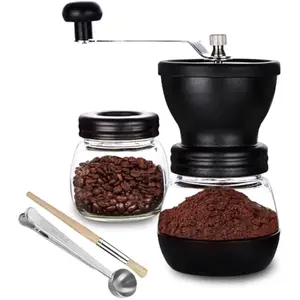 Manual Coffee Bean Grinder with Ceramic Burr, Hand Coffee Grinder Mill Small with 2 Glass Jars( 11OZ per Jar) Stainless Steel Handle for Drip Coffee, Espresso, French Press, Turkish Brew