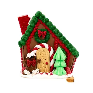 Large Gingerbread House | Slanted, White & Green Roof | Clay Art Originals
