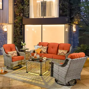 XIZZI 5 PCS Patio Set Outdoor Furniture with High Back Swivel Rocker Chairs Conversation Set with Solar Powered Coffee Table for Gatherings & Parties