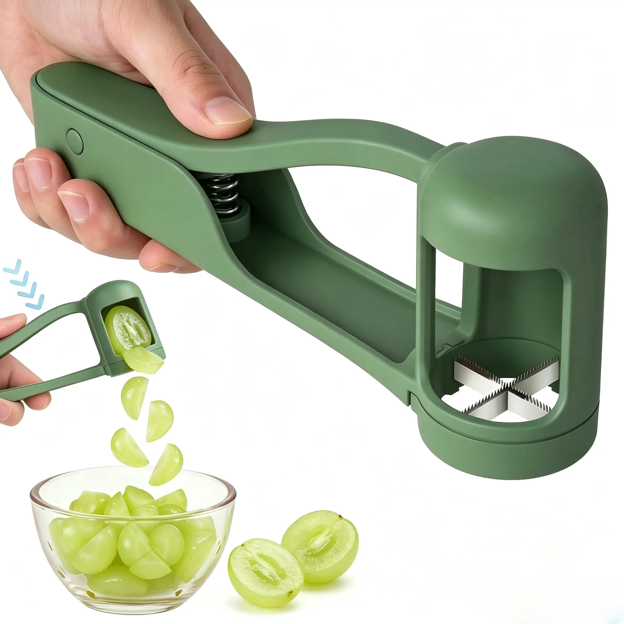 Stainless Steel Blade Grape Cutter, BPA-Free 1-Hand Fruit Slicer for Kids’ Baby Snack Prep, Suitable for Strawberries, Cherry Tomatoes, Seedless Fruits